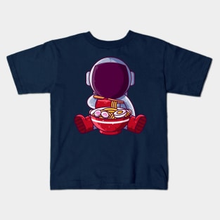 Cute Astronaut Eating Ramen Cartoon Kids T-Shirt